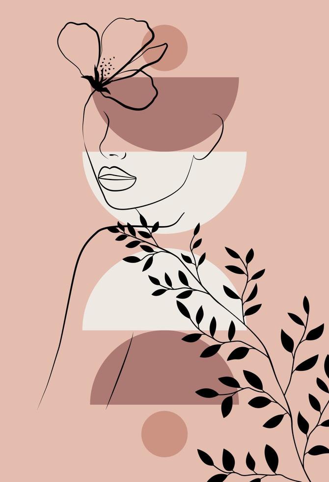 Abstract female face in one line. vector