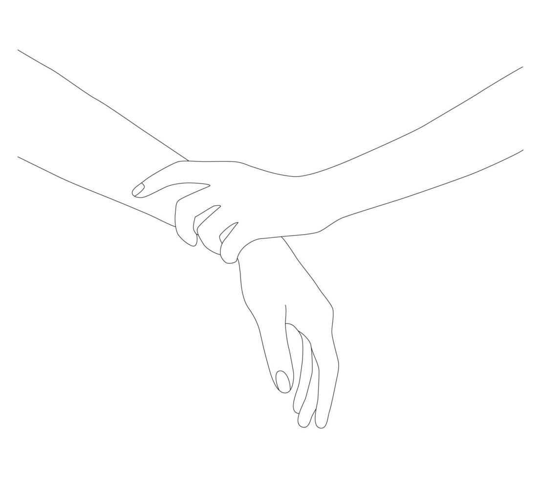 Palms in one line. Holding hands. vector