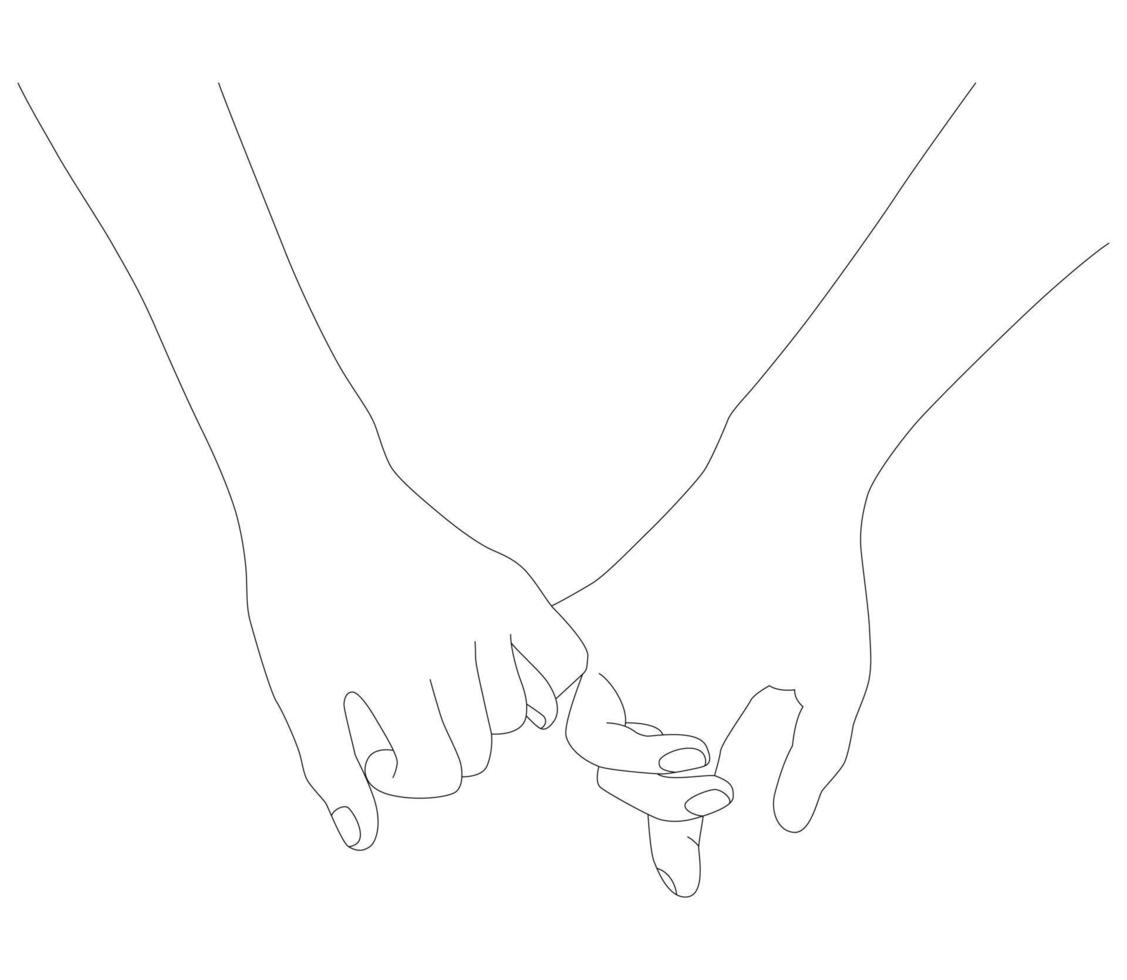 Palms in one line. Holding hands. vector