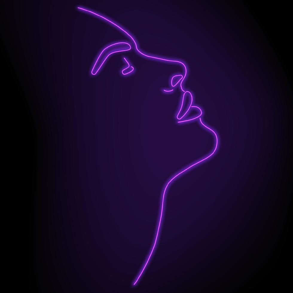 Linear neon abstract face. Abstract art vector
