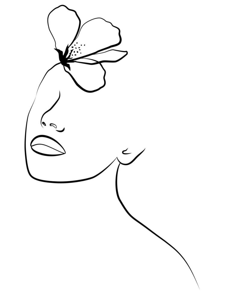 Abstract female face in one line. vector