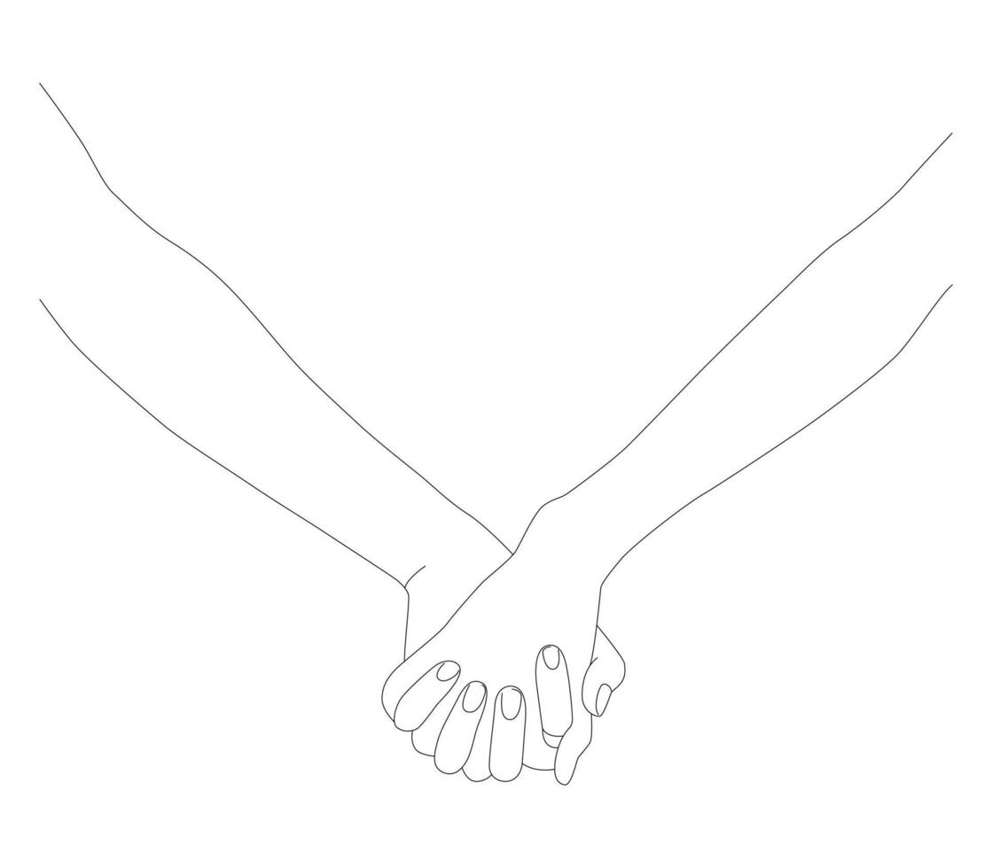 Palms in one line. Holding hands. vector