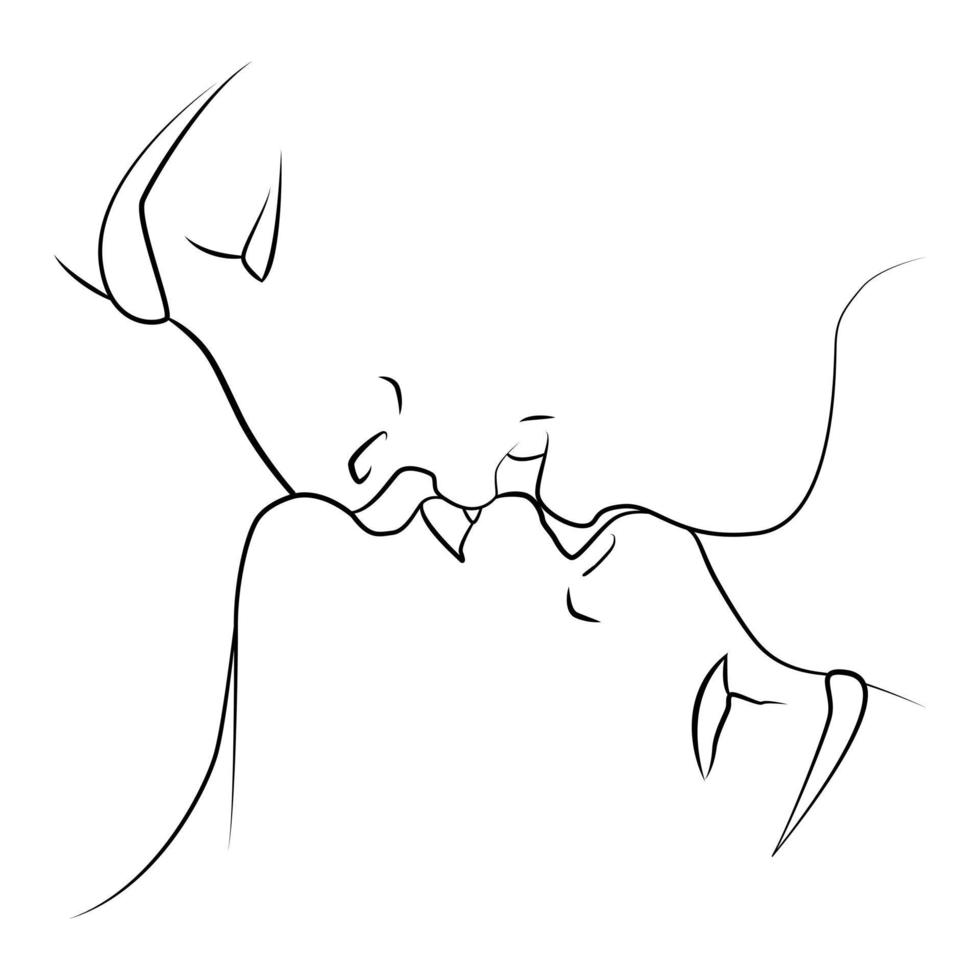A kiss. The face is a line. vector