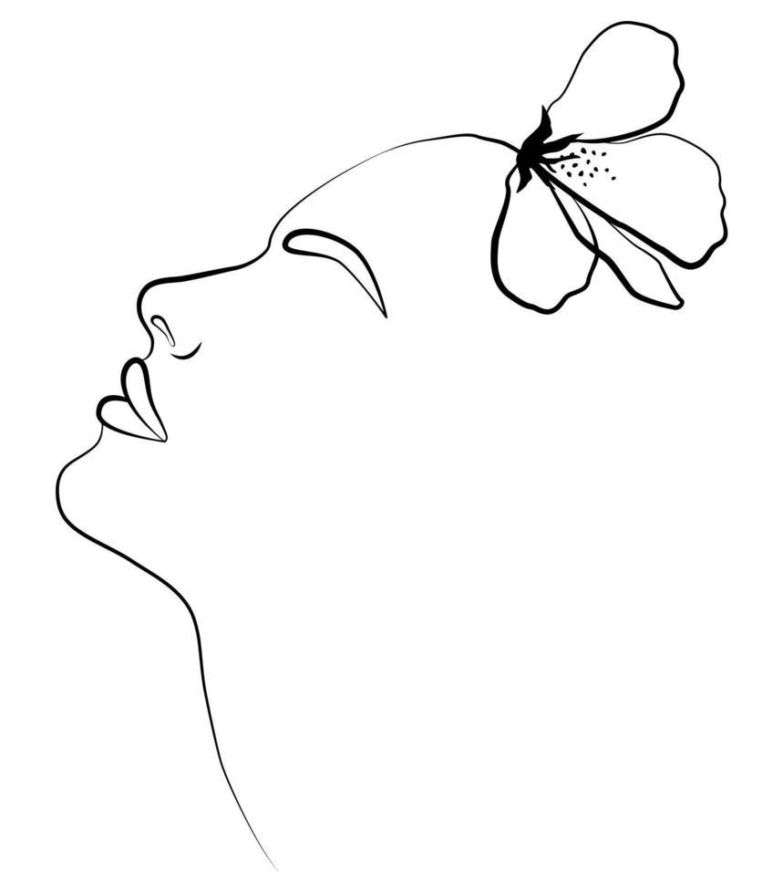 Abstract female face in one line. vector