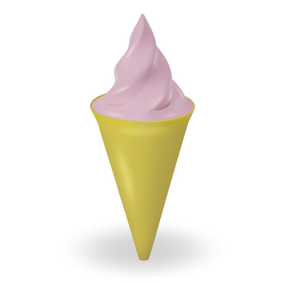 Pink ice cream in a waffle cone isolated on a white background. vector