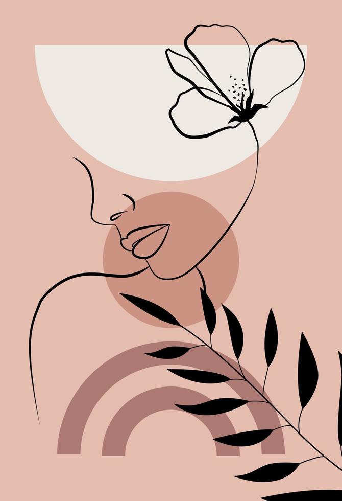 Abstract female face in one line. vector