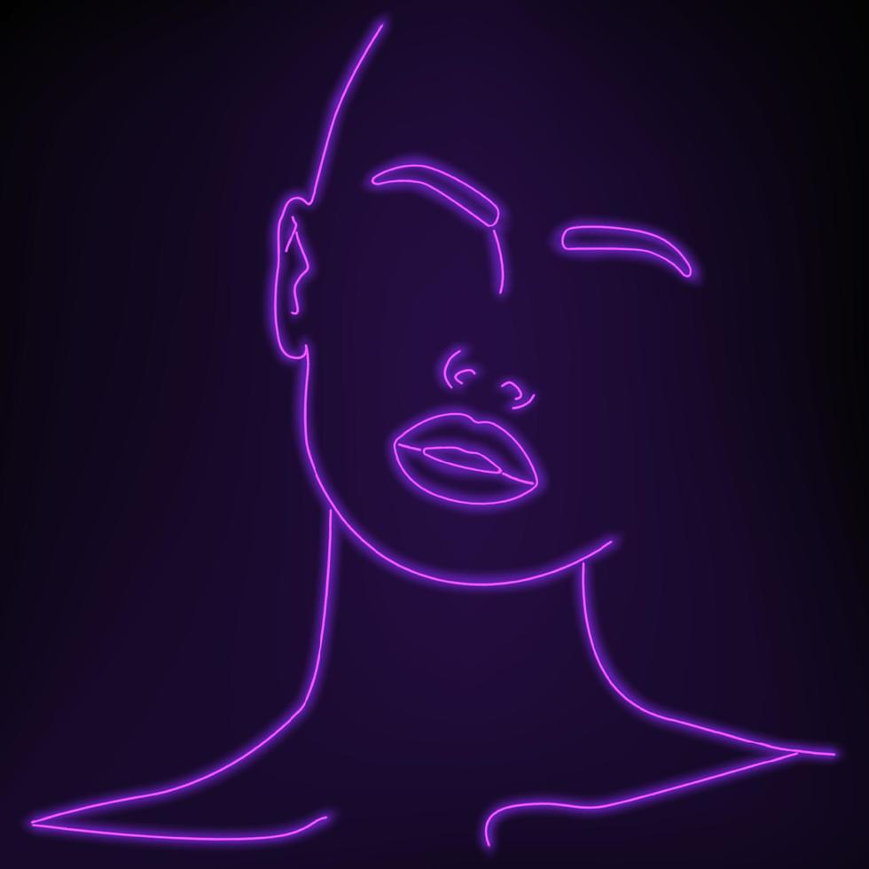 Linear neon abstract face. Abstract art vector