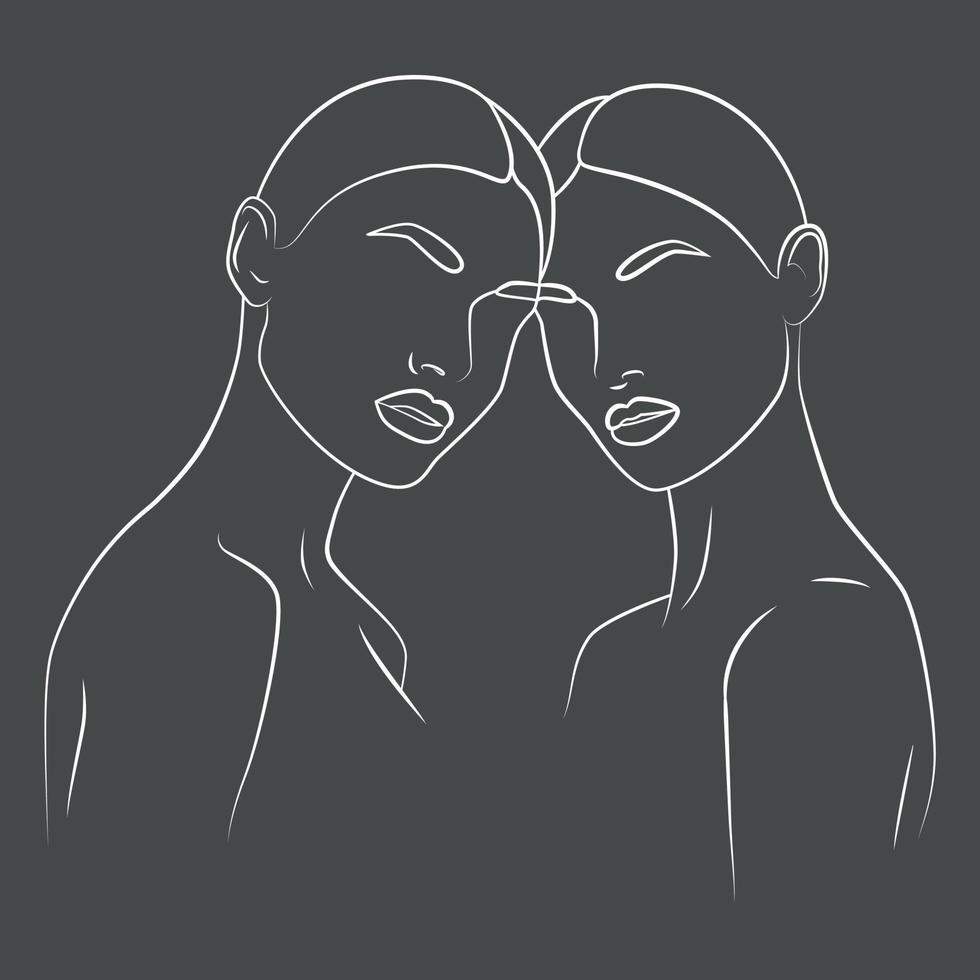 Abstract faces of a couple in love. vector