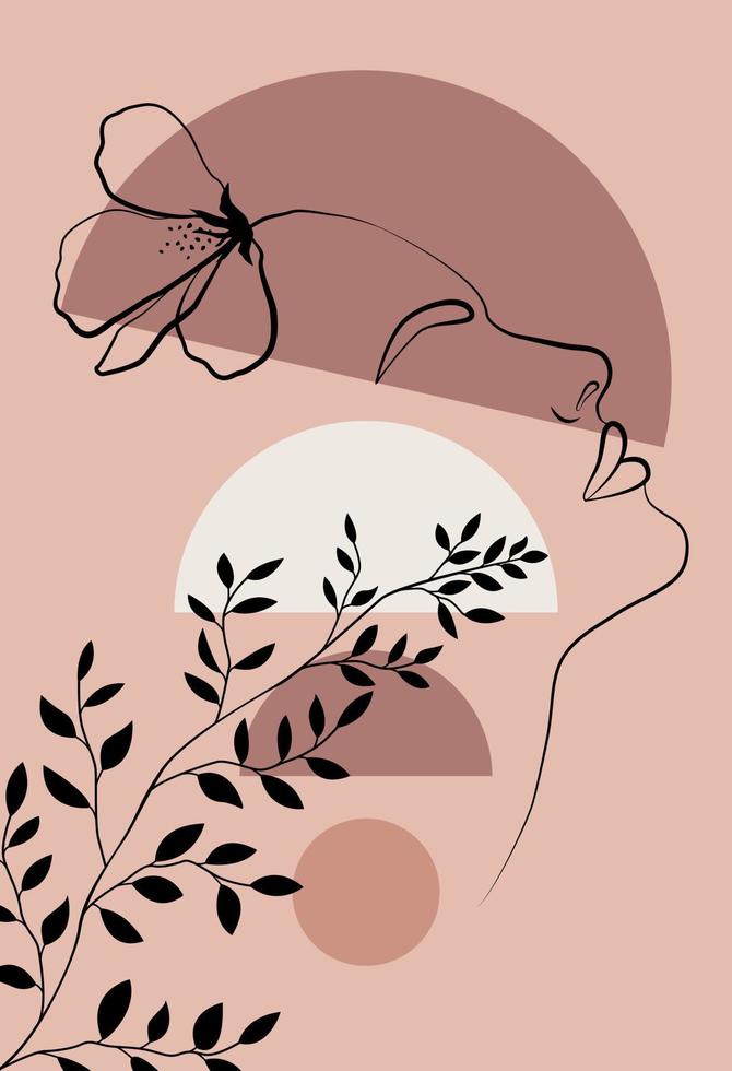 Abstract female face in one line. vector