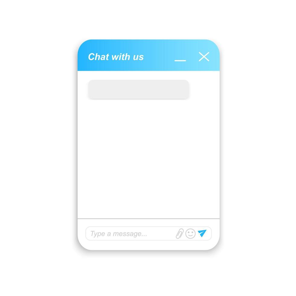 Chatbot window template. Life chat customer service example. Virtual assistant bot layout. Mobile messenger app design vector