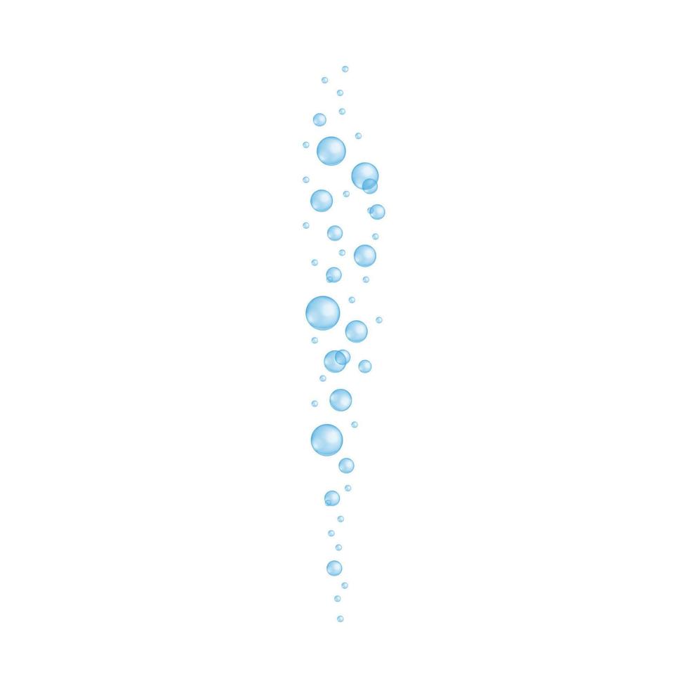 Blue shiny bubbles stream. Transparent texture of soap foam, aquarium or sea underwater oxygen effect, bath suds, fizzy carbonated drink vector