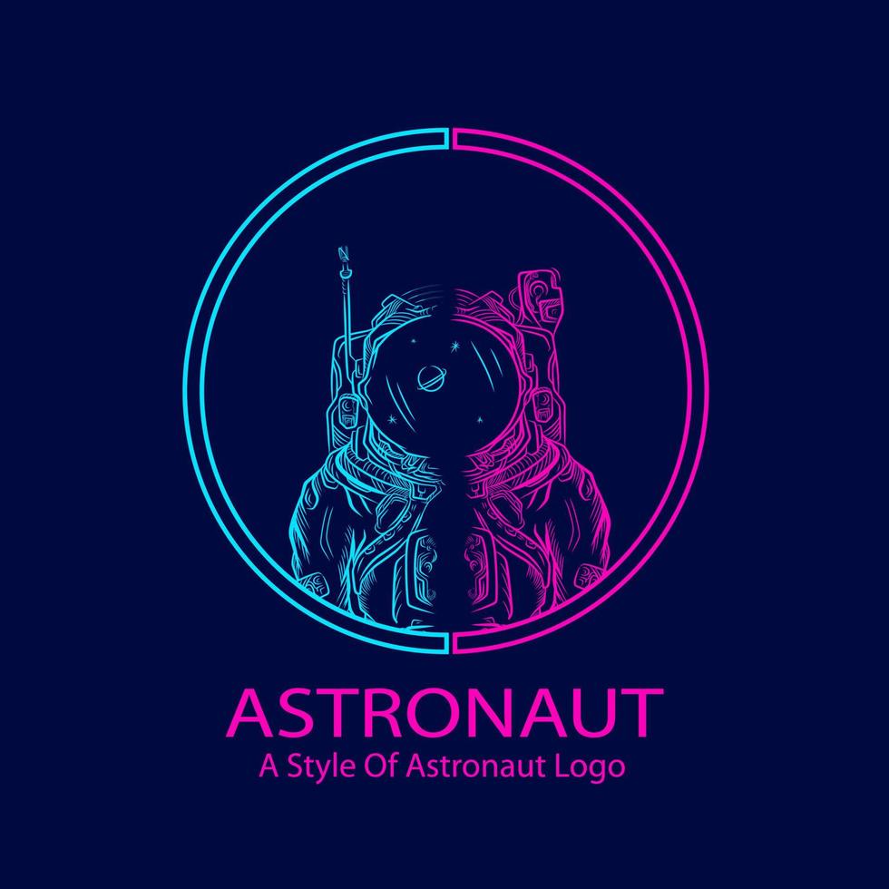 astronauta explora el logotipo de retrato de arte pop de galaxy line diseño colorido con fondo oscuro vector