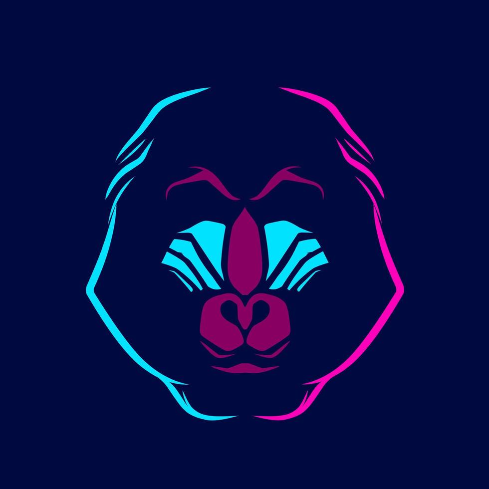 Baboon mandrill monkey logo line pop art potrait colorful design with dark background. Abstract vector illustration.