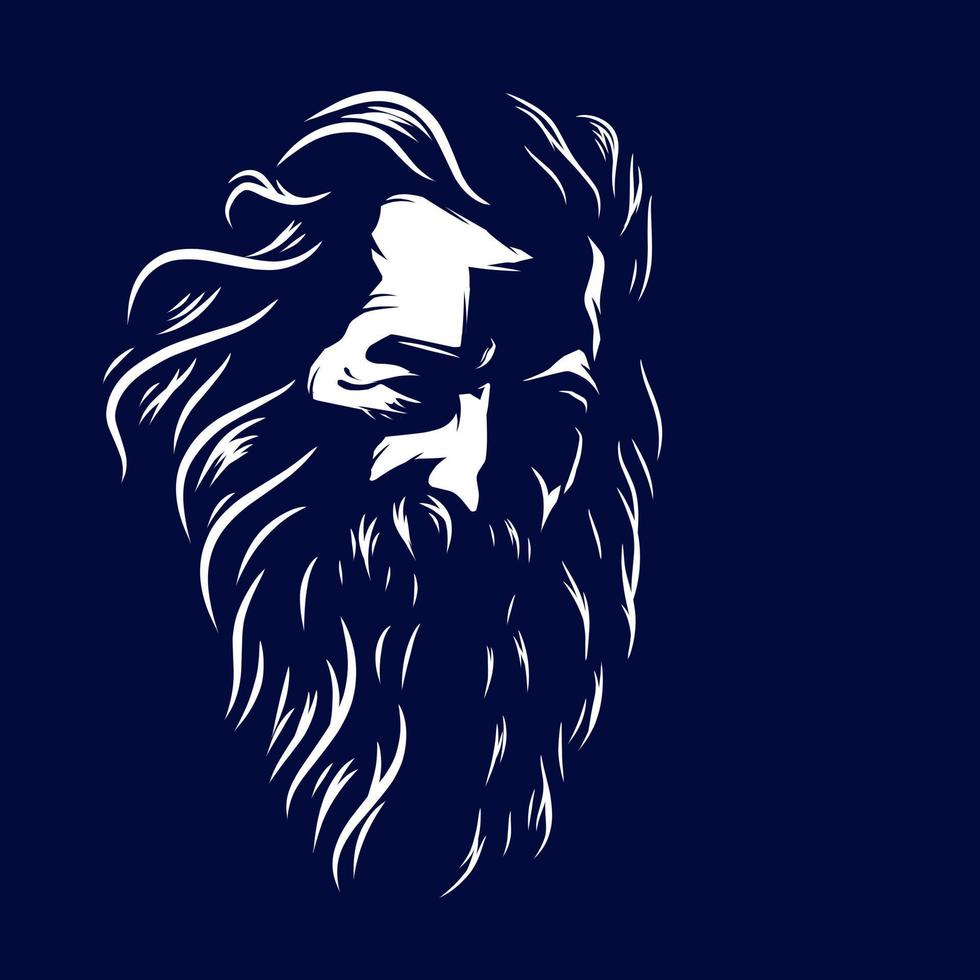 Old man bearded line art logo. Colorful design with dark background. Abstract vector illustration. Isolated with navy background for t-shirt, poster, clothing, merch, apparel.