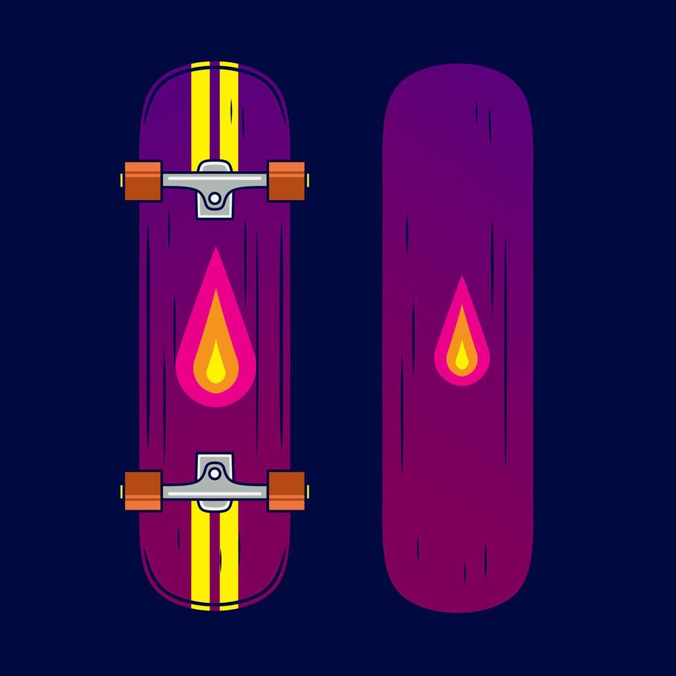 Skateboard style vector line neon art potrait logo colorful design with dark background. Abstract graphic illustration. Isolated black background for t-shirt, poster, clothing, merch