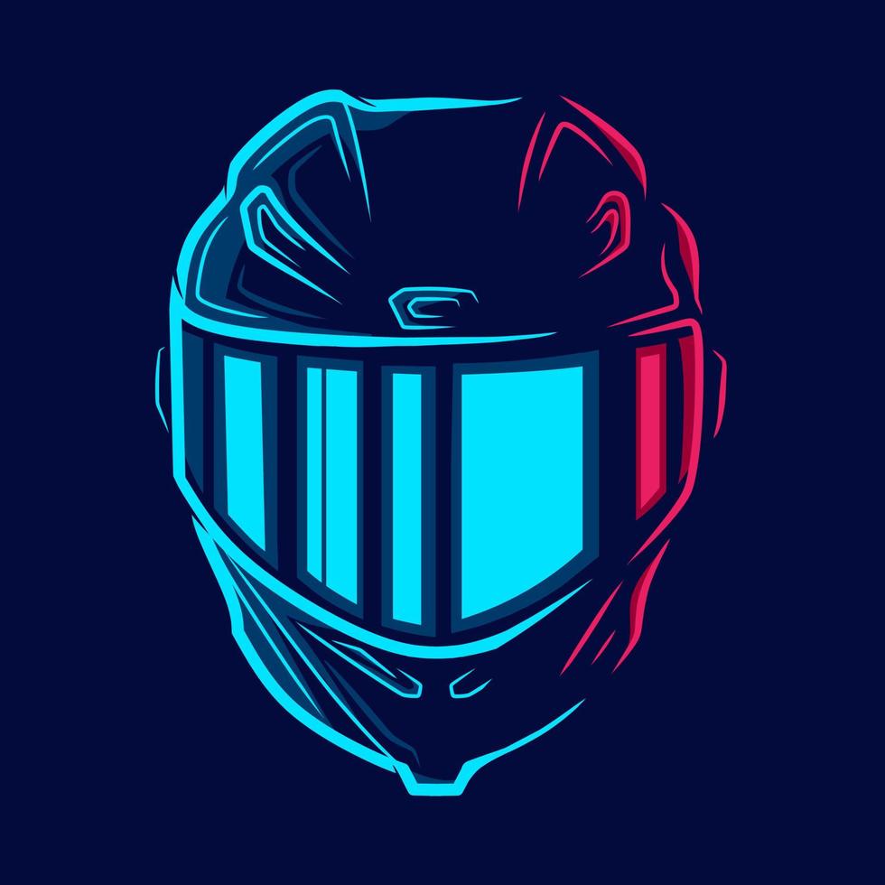 Línea de casco integral. logotipo de arte pop. diseño colorido con fondo oscuro. ilustración vectorial abstracta. fondo negro aislado para camiseta, afiche, ropa, merchandising, ropa, diseño de placa vector