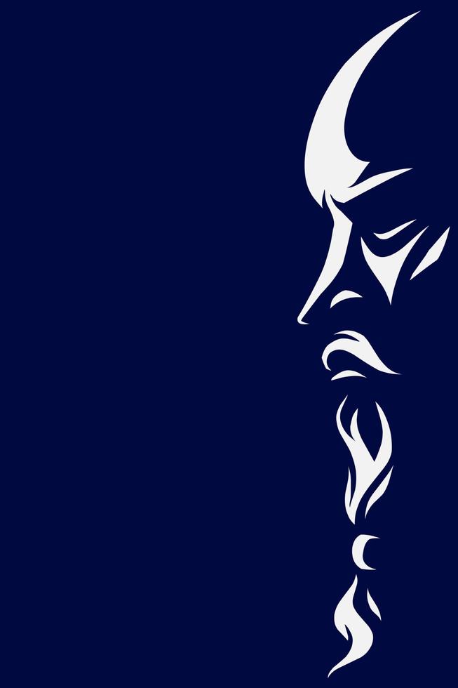 Old man bearded line art logo. Colorful design with dark background. Abstract vector illustration. Isolated with navy background for t-shirt, poster, clothing, merch, apparel.