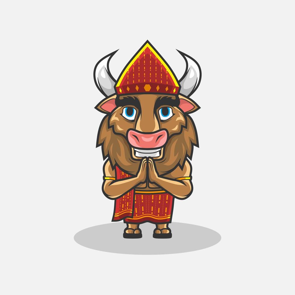 linda ilustración de personaje de búfalo batak. diseño simple de vectores animales. aislado con fondo suave.