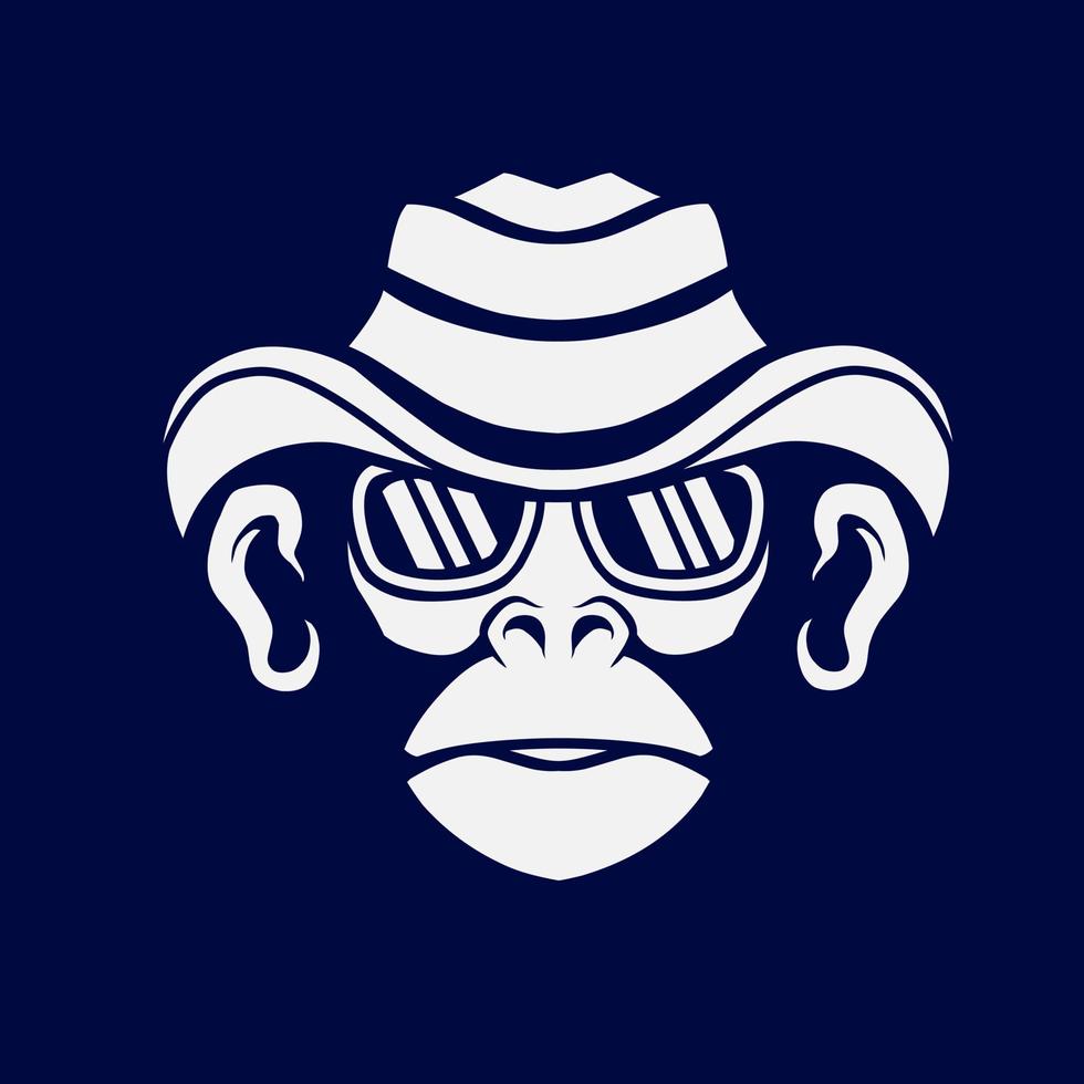 Cowboy funky monkey Line. Pop Art logo. Colorful design with dark background. Abstract vector illustration. Isolated black background for t-shirt, poster, clothing, merch, apparel, badge design