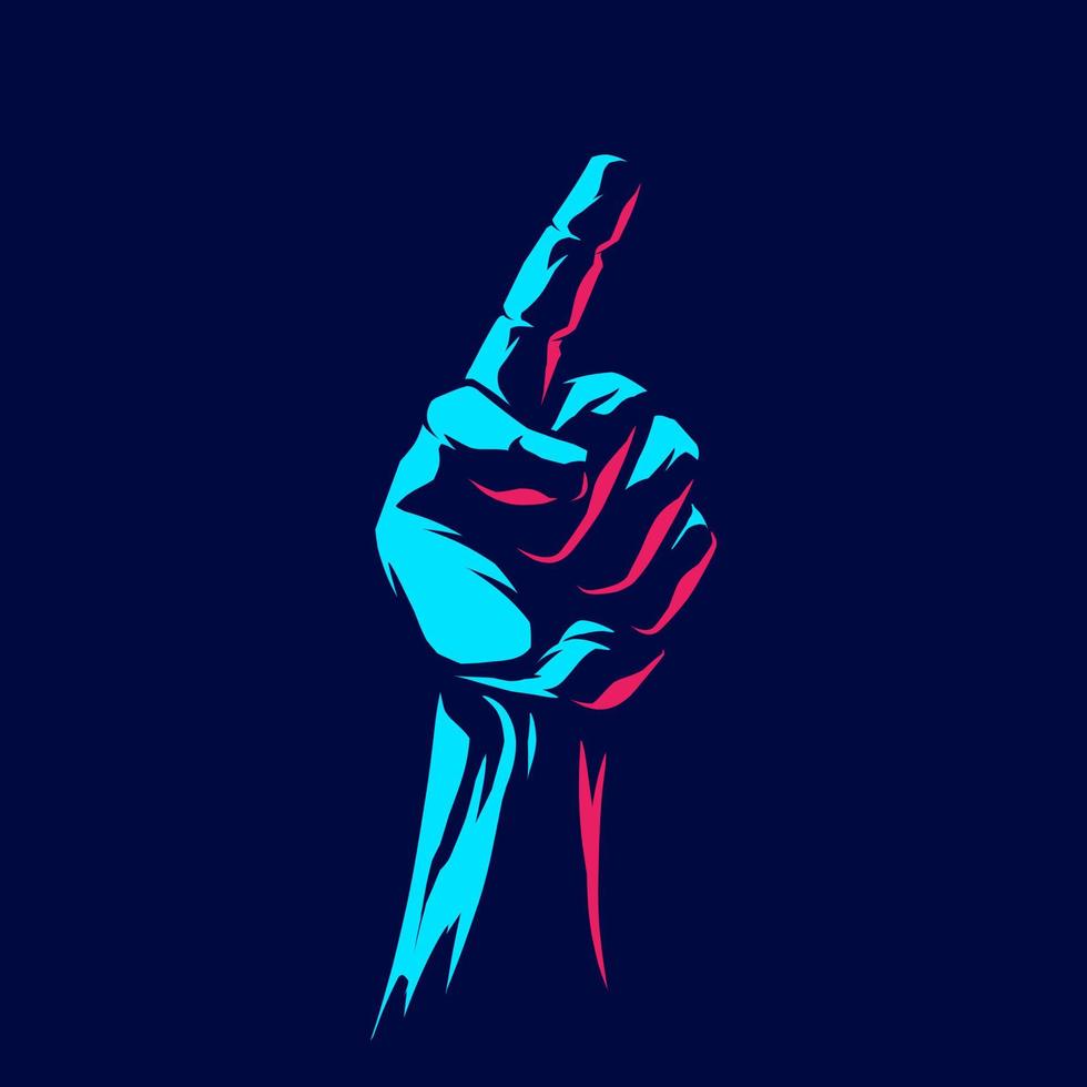 Index finger first position neon line pop art potrait logo colorful design with dark background. Abstract vector illustration. Isolated black background for t-shirt, poster, clothing.