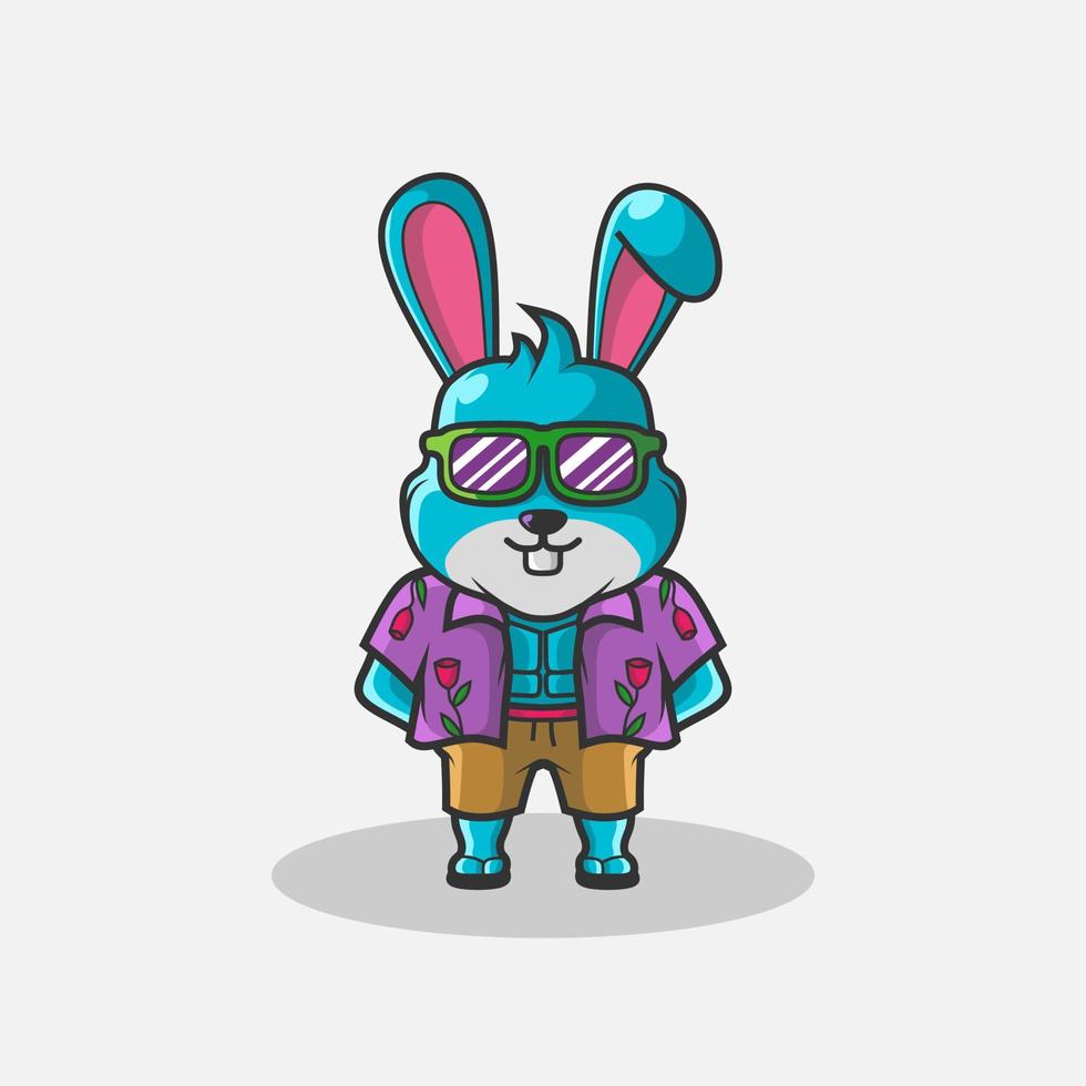 Cute rabbit on beach character illustration. Simple animal vector design. Isolated with soft background.