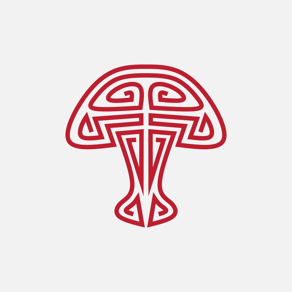 Mushroom minimalist logo. Simple line art vector design. Isolated with soft background.