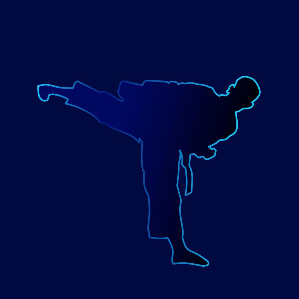 Karate fighting technique vector silhouette line pop art potrait logo colorful design with dark background. Abstract vector illustration. Isolated black background for t-shirt, poster, clothing.