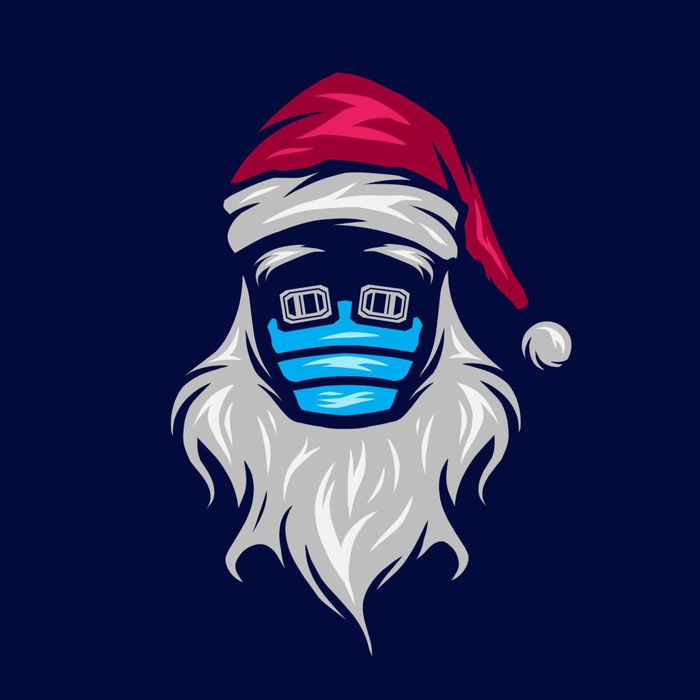 Santa claus pandemic logo line pop art potrait colorful design with dark background. Abstract vector illustration.