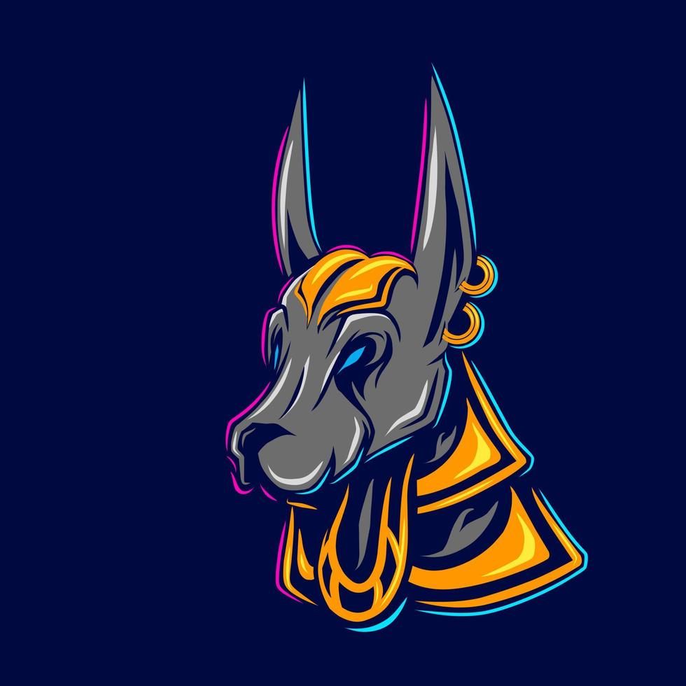 Anubis Egypt god line potrait logo colorful design with dark background. Isolated navy background for t-shirt, poster, clothing, merch, apparel, badge design vector