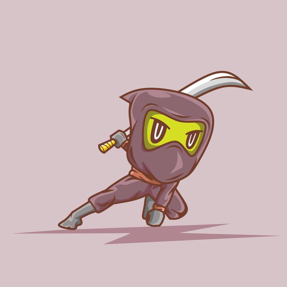 linda ilustración de personaje ninja. diseño simple de vectores animales. aislado con fondo suave.