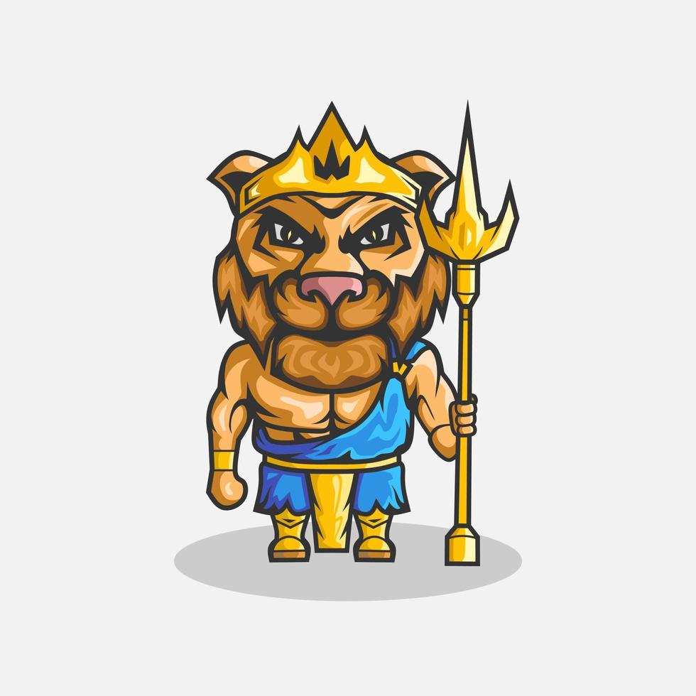 Cute poseidon tiger character illustration. Simple animal vector design. Isolated with soft background.