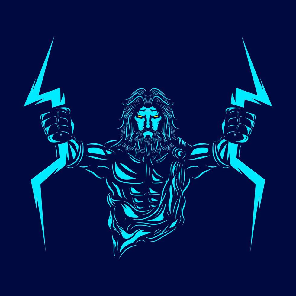 Zeus the mythology logo line pop art portrait god colorful design with dark background. Abstract vector illustration.