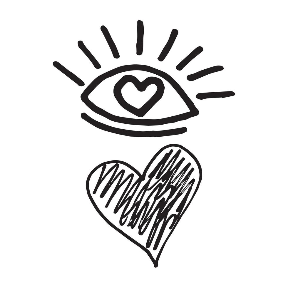 Hand Drawn Doodle of Eye and Scribbled Shape of Heart vector