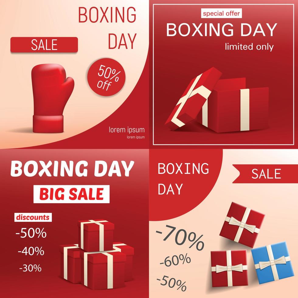 Boxing day sale banner set, realistic style vector