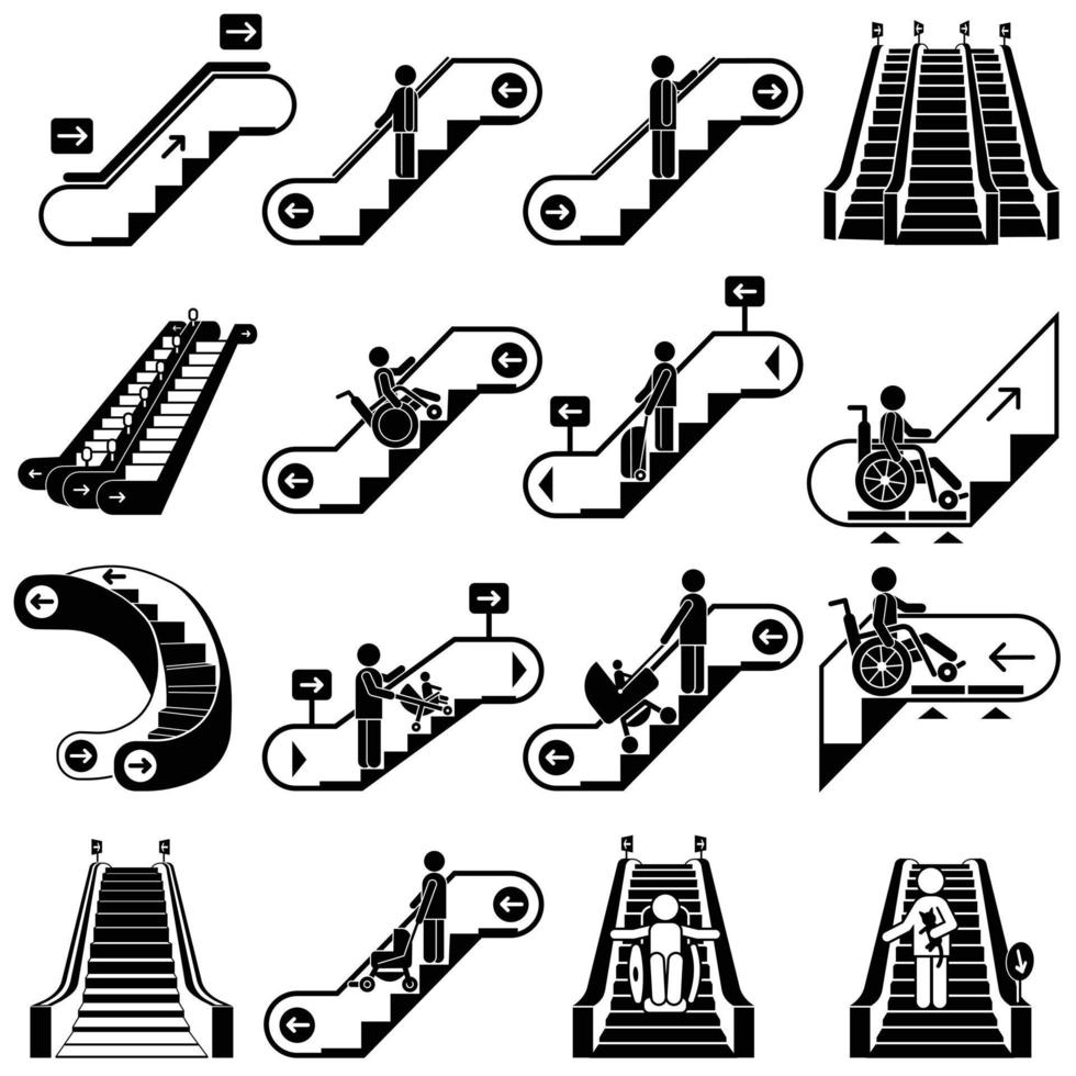 conjunto de iconos de escaleras mecánicas, estilo simple vector