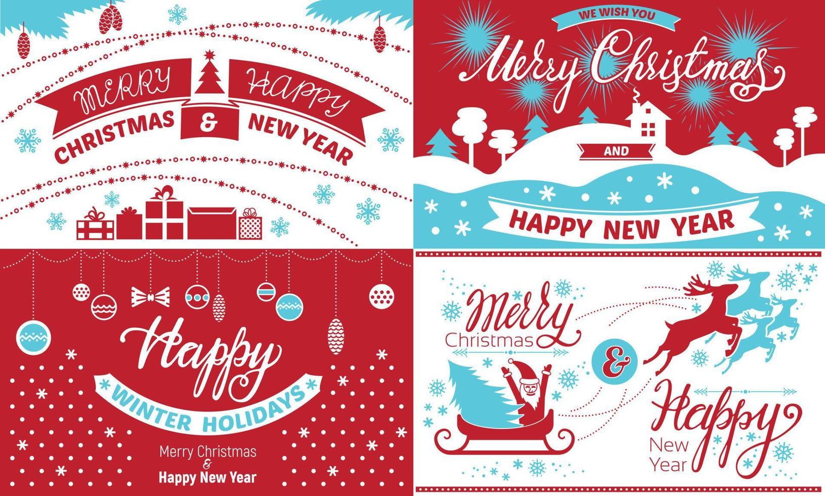 conjunto de banners de feliz navidad, estilo simple vector