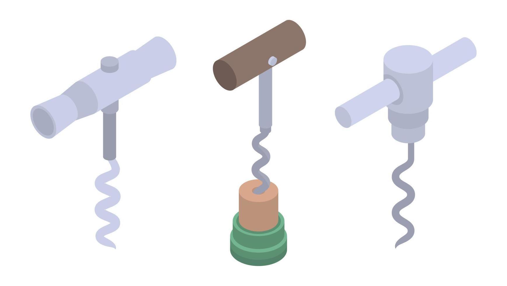 Corkscrew icon set, isometric style vector