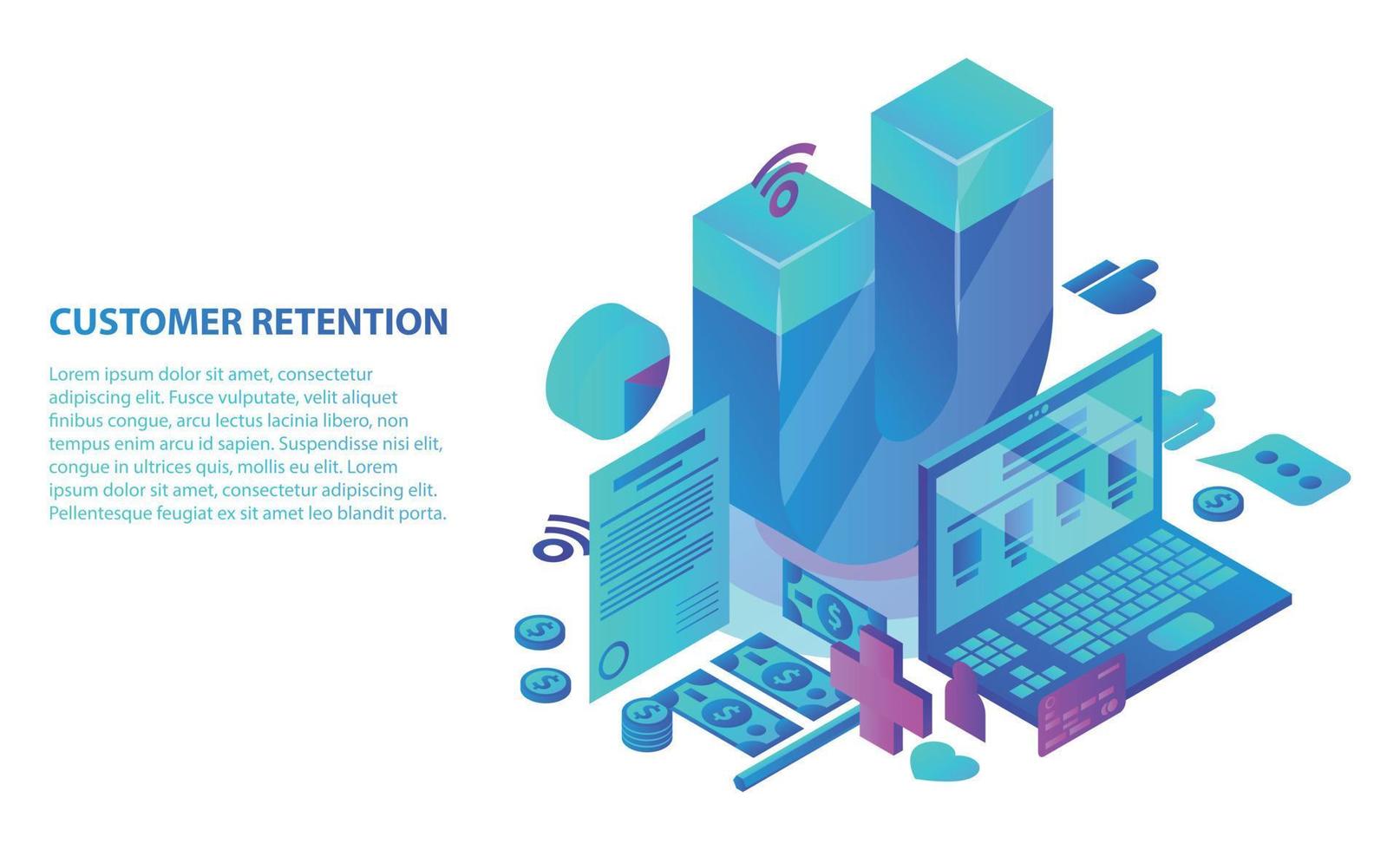 fondo de concepto de servicio de retención de clientes, estilo isométrico vector