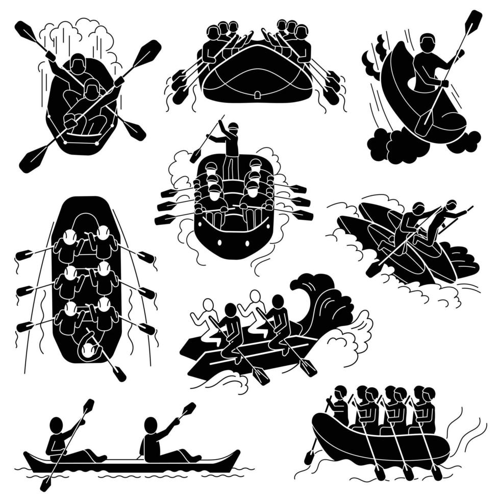 conjunto de iconos de rafting, estilo simple vector
