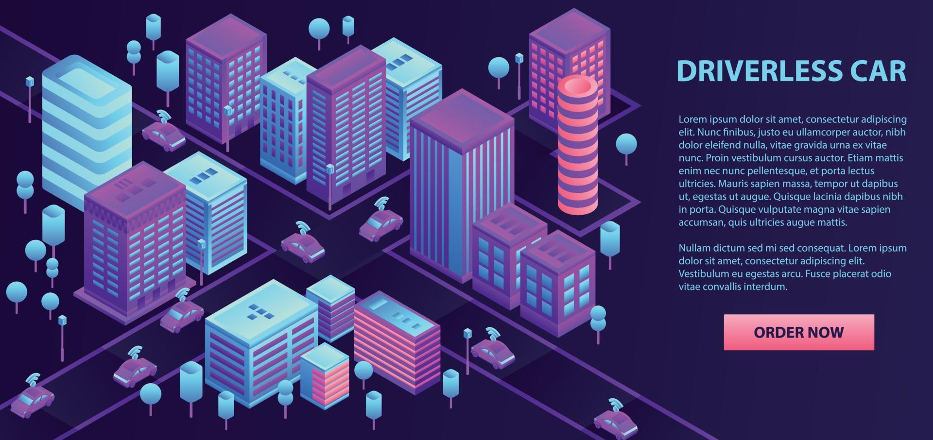 City driverless car banner, isometric style vector