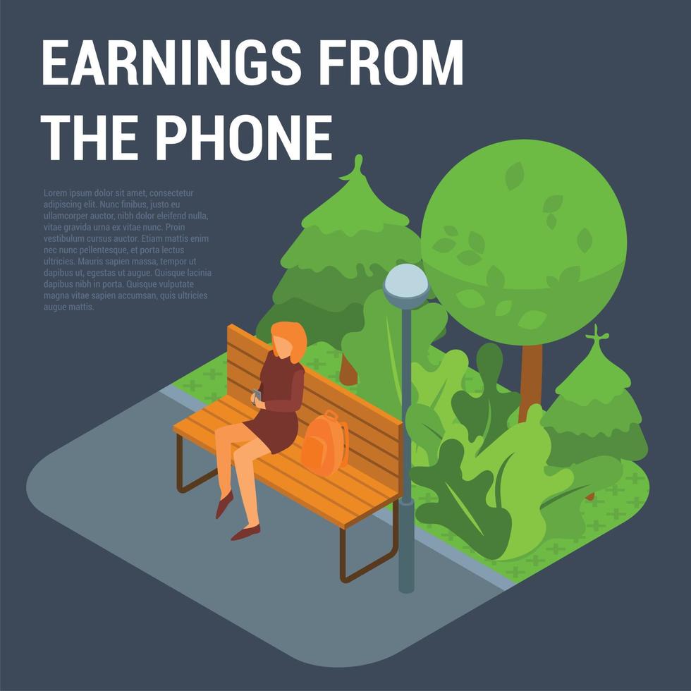 Earnings from the phone concept background, isometric style vector