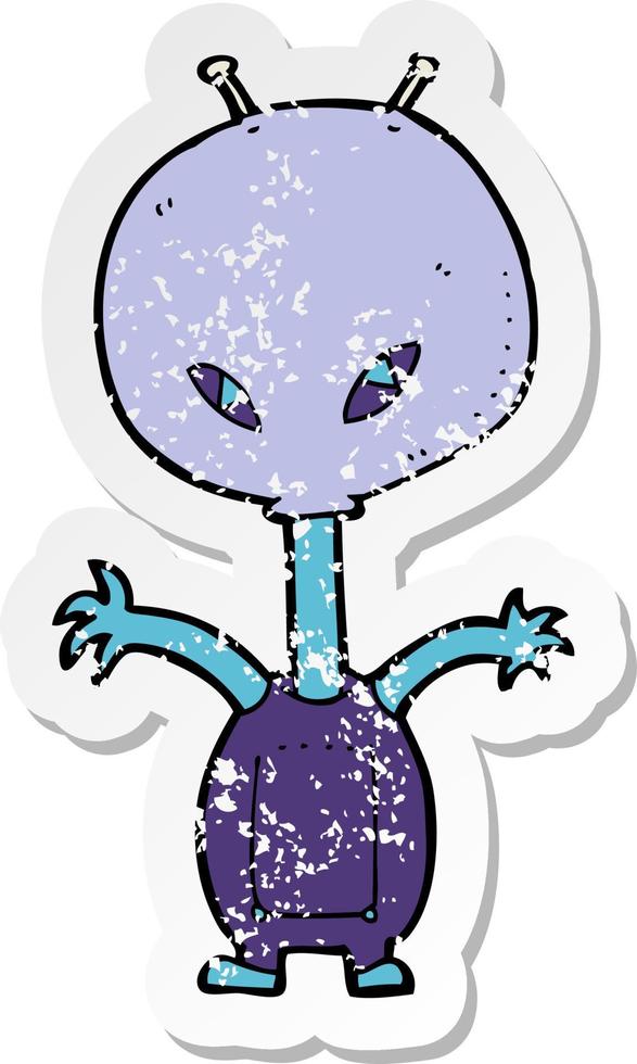 retro distressed sticker of a cartoon space alien vector