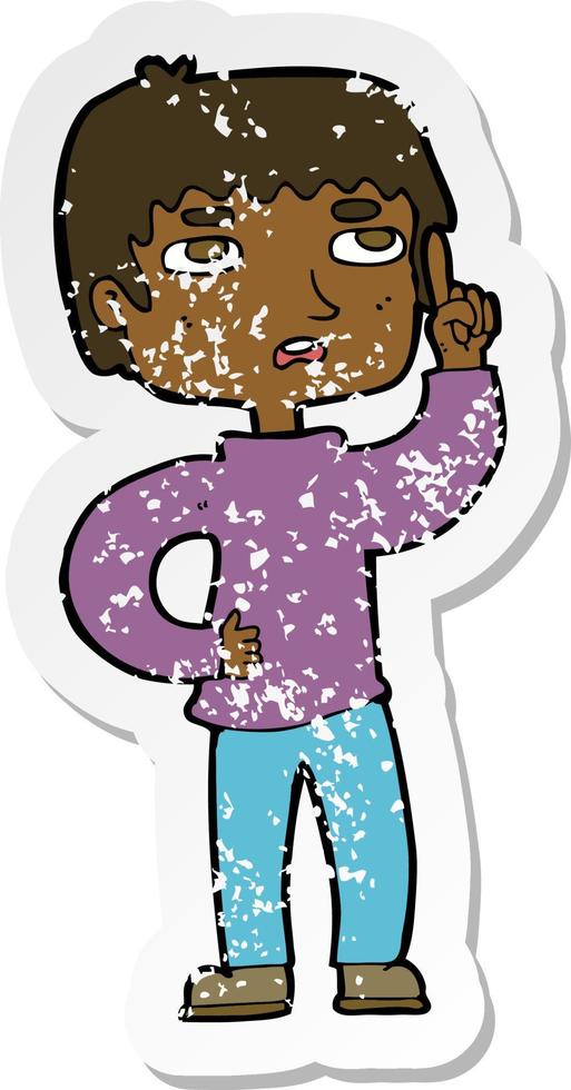 retro distressed sticker of a cartoon boy with question vector