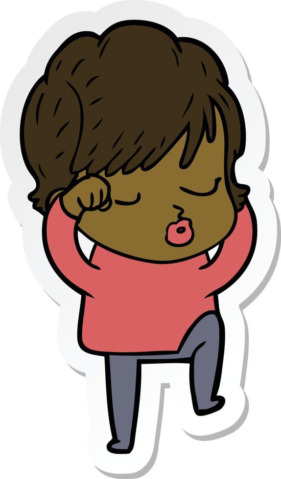 sticker of a cartoon woman with eyes shut vector