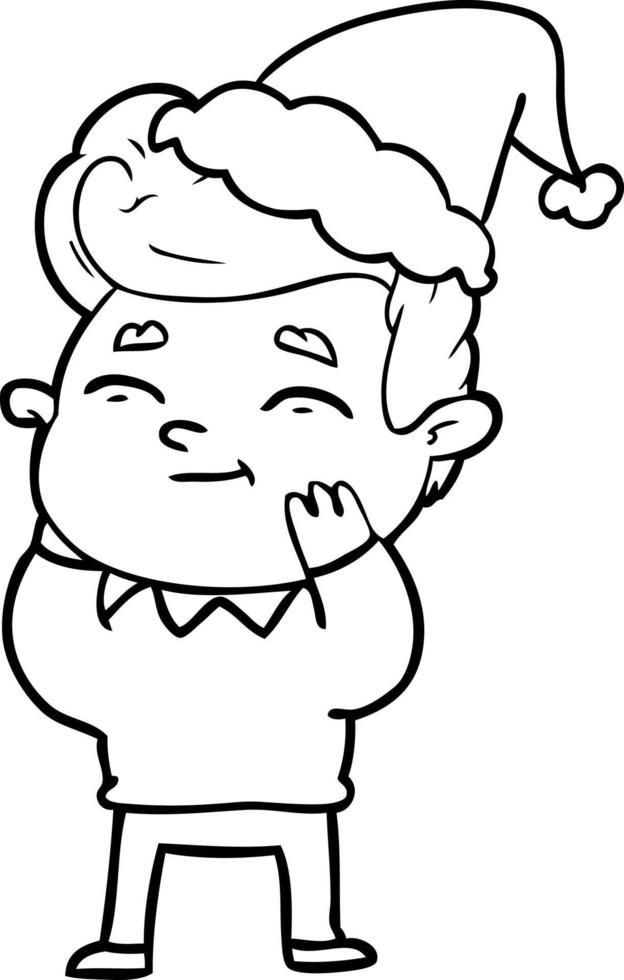 happy line drawing of a man wearing santa hat vector