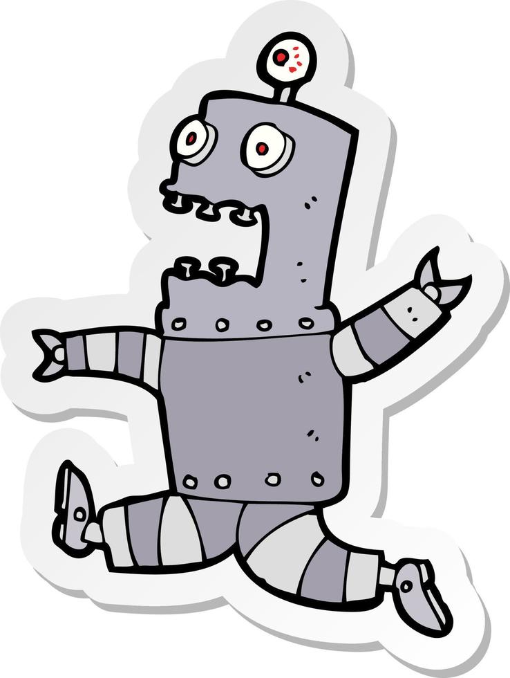 sticker of a cartoon terrified robot vector