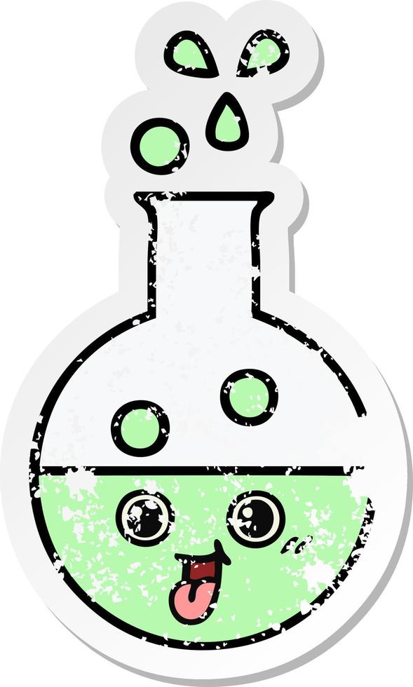 distressed sticker of a cute cartoon test tube vector