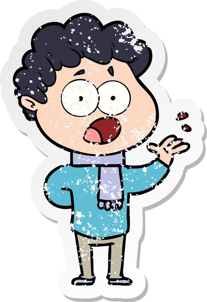 distressed sticker of a cartoon man gasping in surprise vector