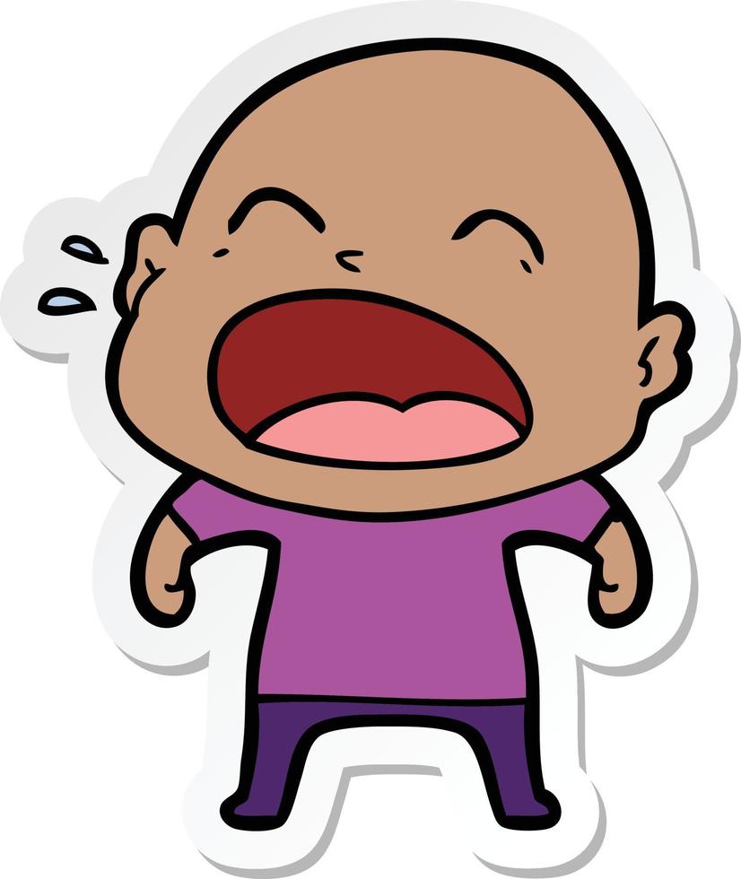 sticker of a cartoon shouting bald man vector