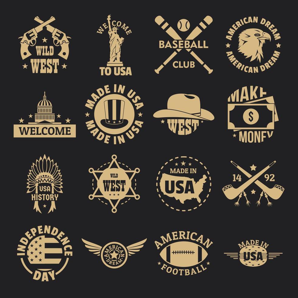 EE.UU. logotipo vintage conjunto de iconos, estilo simple vector
